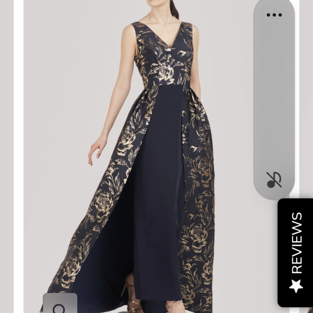 Kay Unger Navy and Gold Maxi Dress